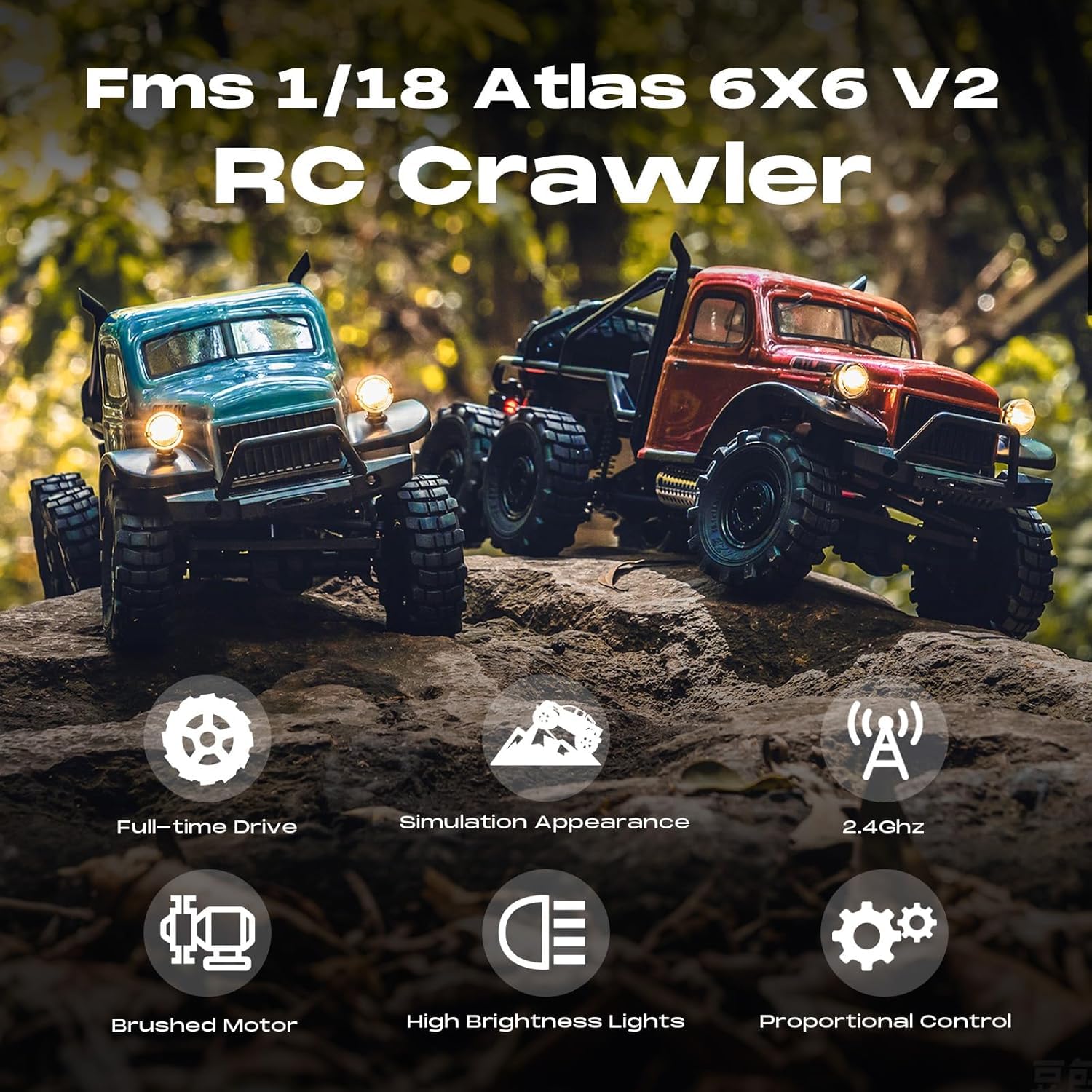 EAZYRC Fms Atlas 6X6 1/18 Rc Crawler Rtr - Rock À Prova D'Água Com